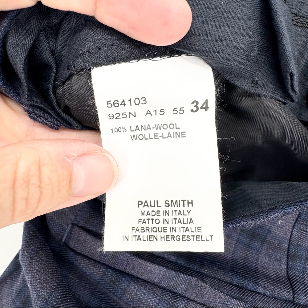 Paul Smith Size 34 TALL Loro Piana Wool Navy Plaid Trouser Dress Pants Business - Picture 14 of 15